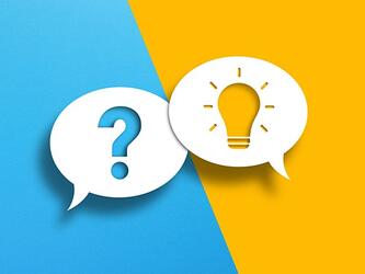 question mark inside speech bubble next to lightbulb inside another speech bubble